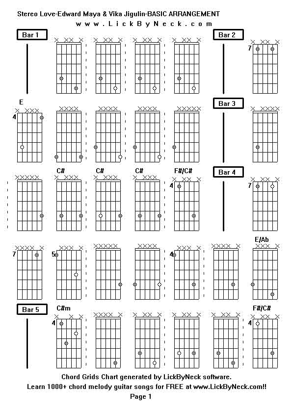 Chord Grids Chart of chord melody fingerstyle guitar song-Stereo Love-Edward Maya & Vika Jigulin-BASIC ARRANGEMENT,generated by LickByNeck software.